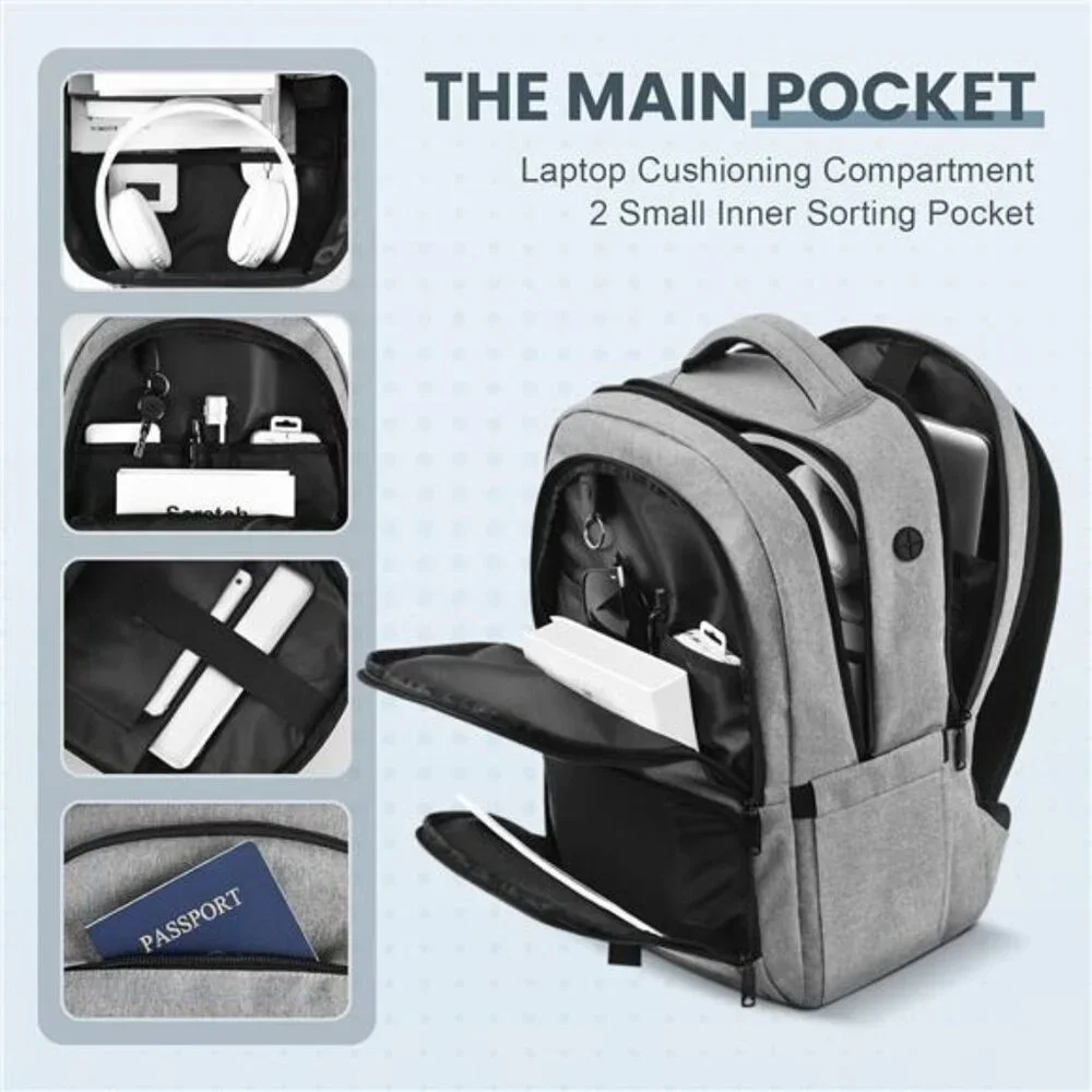 Women's Grey Laptop Backpack with USB Charging Port